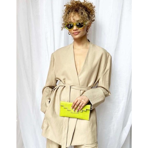 ENZA COSTA Twill Belted Jacket Womens Small Clay Tan Linen Blazer Wrap NEW - Picture 1 of 16